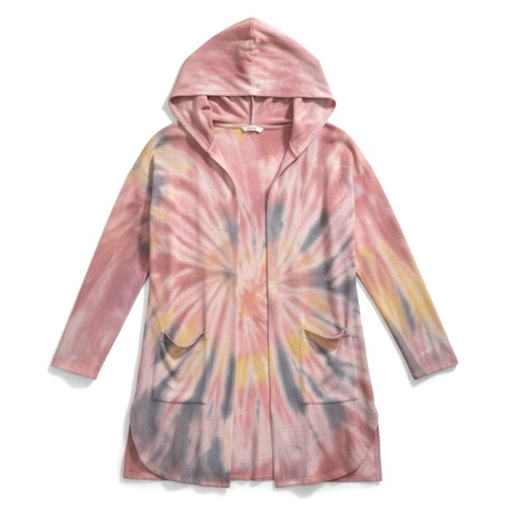 Maurices Sweaters - Maurice’s Pink Boho Tie-Dye Hooded Long Sleeve Cardigan With Pockets Size XS